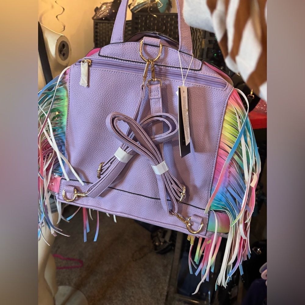 Rainbow Fringe Motorcycle Jacket Handbag - Picture 4 of 5